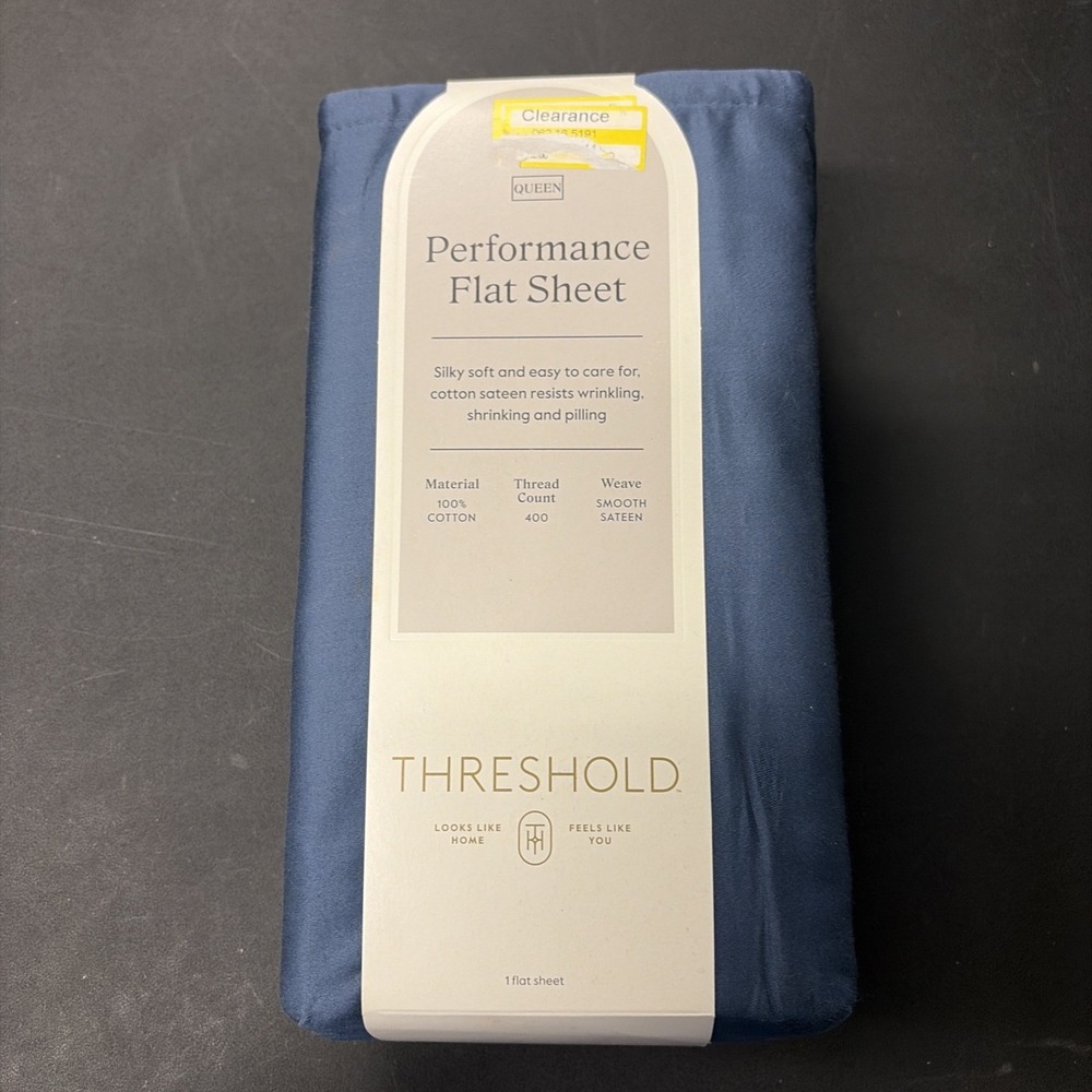 Threshold Performance Cotton Sateen QUEEN Flat Sheet Blue 400 TC Smooth 20580